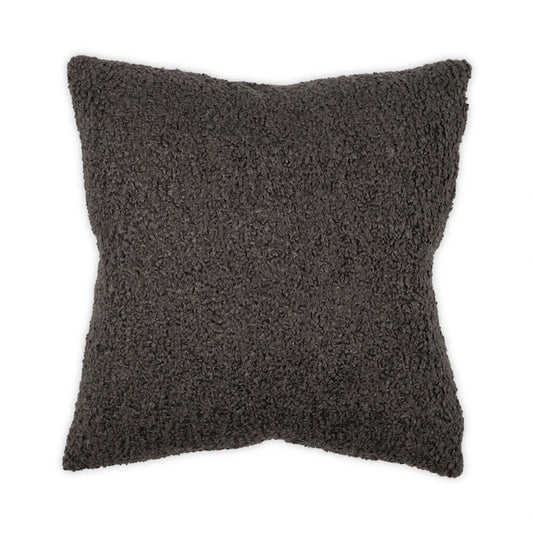 A square throw pillow with a dark brown, textured bouclé or sherpa-like fabric, shown against a plain white background.