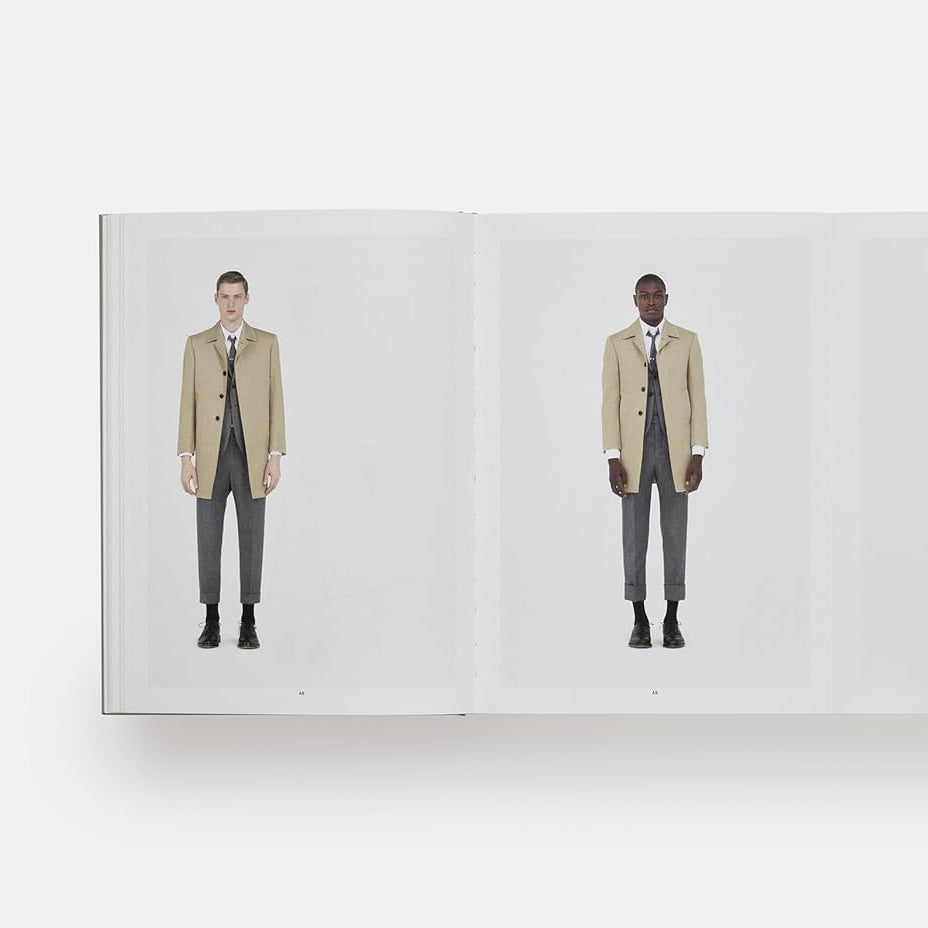 Three instances of a man wearing a beige suit with gray pants on a white background