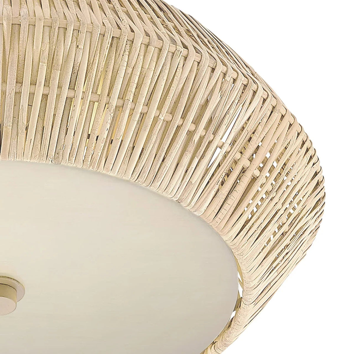 Ceiling light fixture with rattan-style shade on a white background