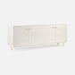 White sideboard with gold handles on a white background