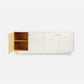 White cabinet with wooden interior on a white background