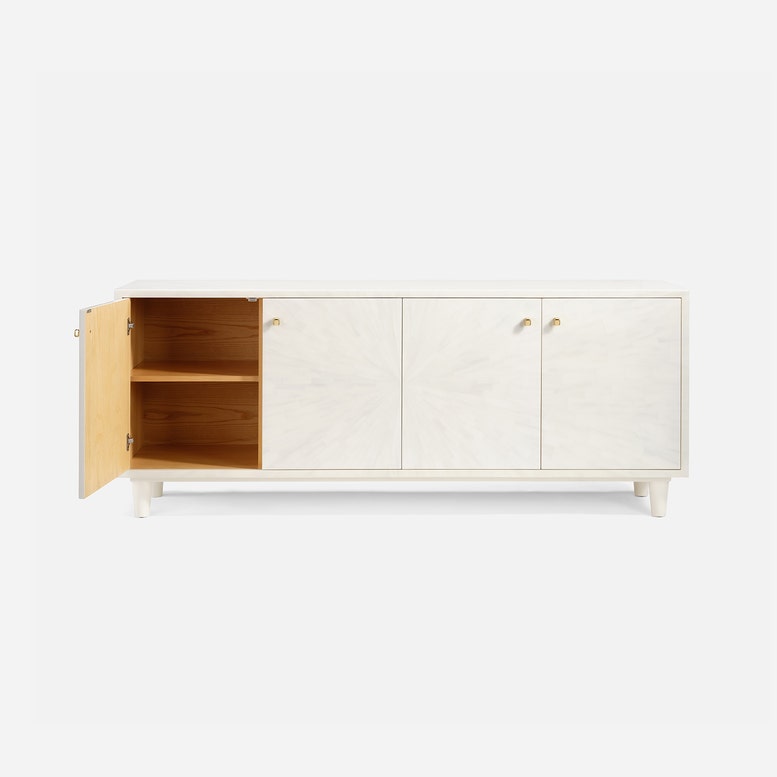 White cabinet with wooden interior on a white background