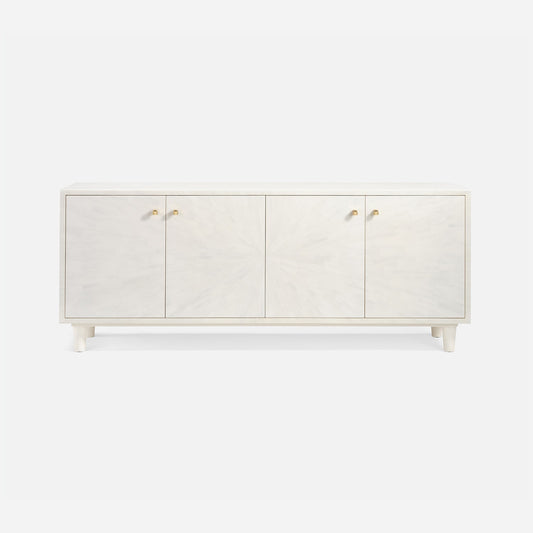 White sideboard with gold handles on a white background