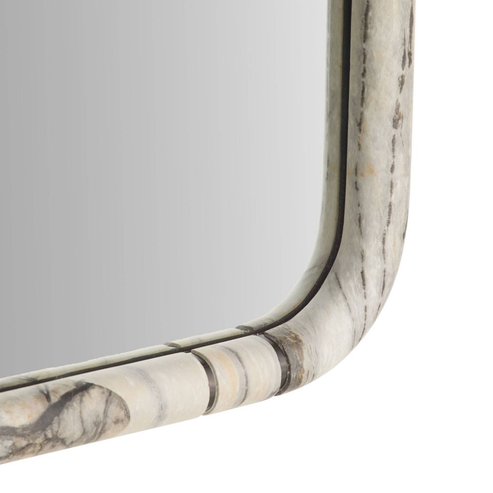 Rectangular mirror with a marble-like frame on a white background