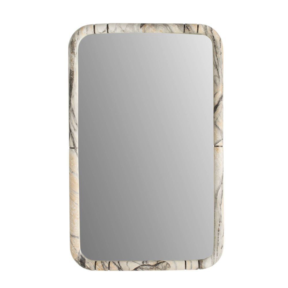 Rectangular mirror with a marbleized frame on a white background
