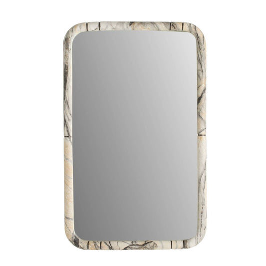 Rectangular mirror with a marbleized frame on a white background