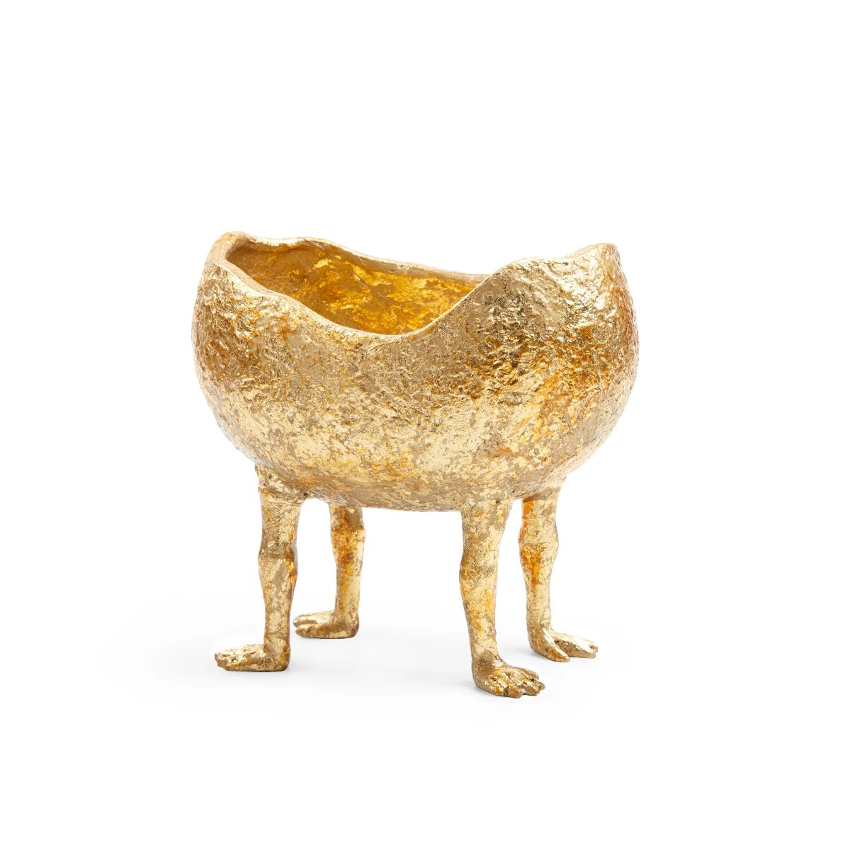 Gold decorative bowl with legs on a white background