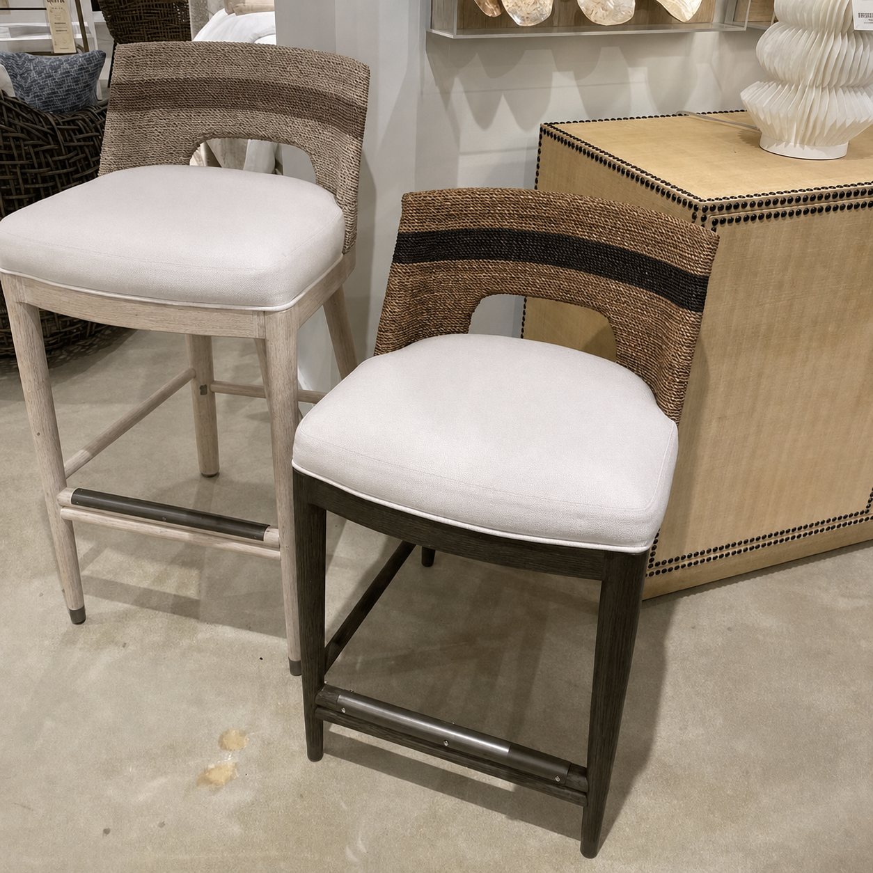 Fritz Rope Bar Stool Fog White and Taupe