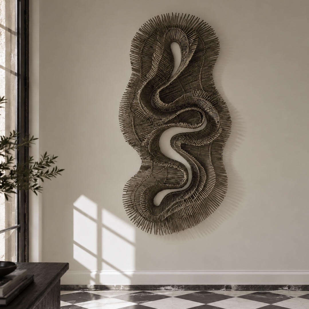 gray rattan wall art