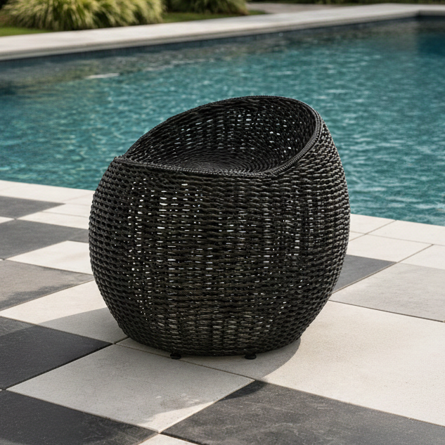 Outdoor Open Weave Wicker Swivel Stool Black