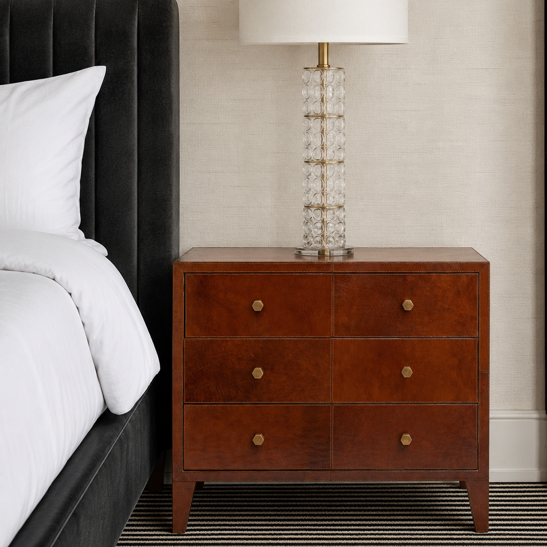 York Double Nightstand Tobacco Leather
