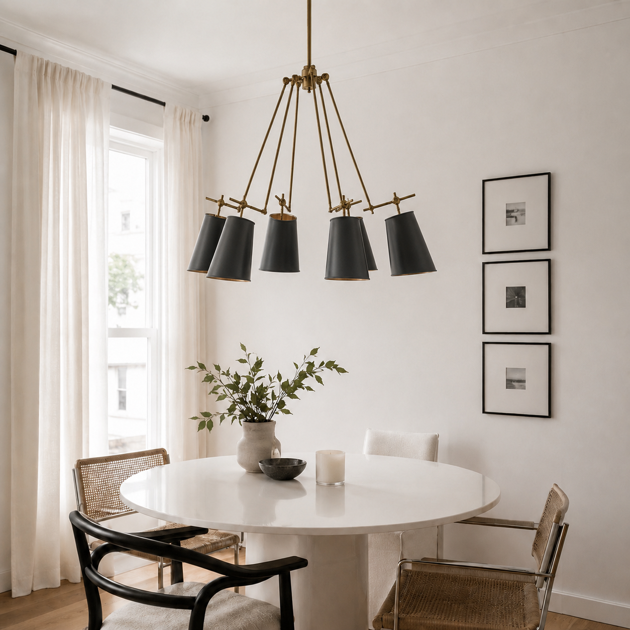 Jean Louis Chandelier Black Metal and Antique Brass