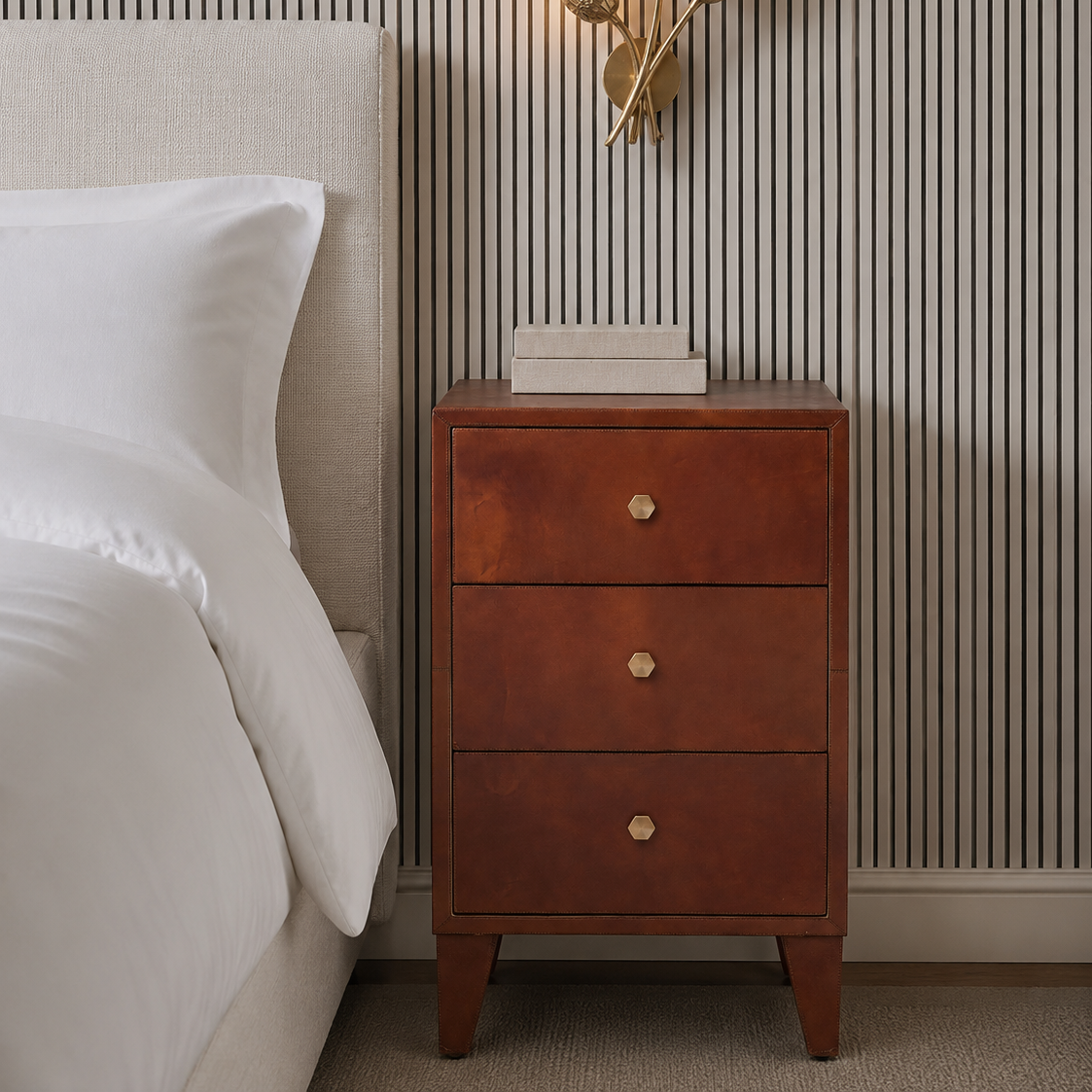 York Single Nightstand Tobacco Leather