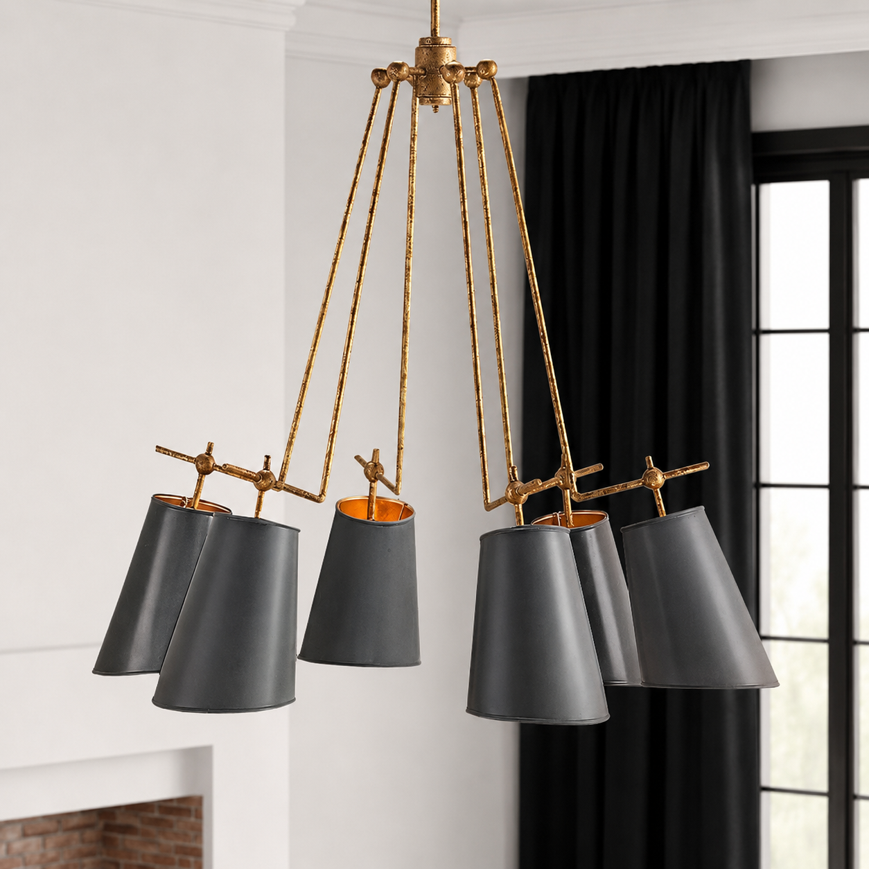Jean Louis Chandelier Black Metal and Antique Brass