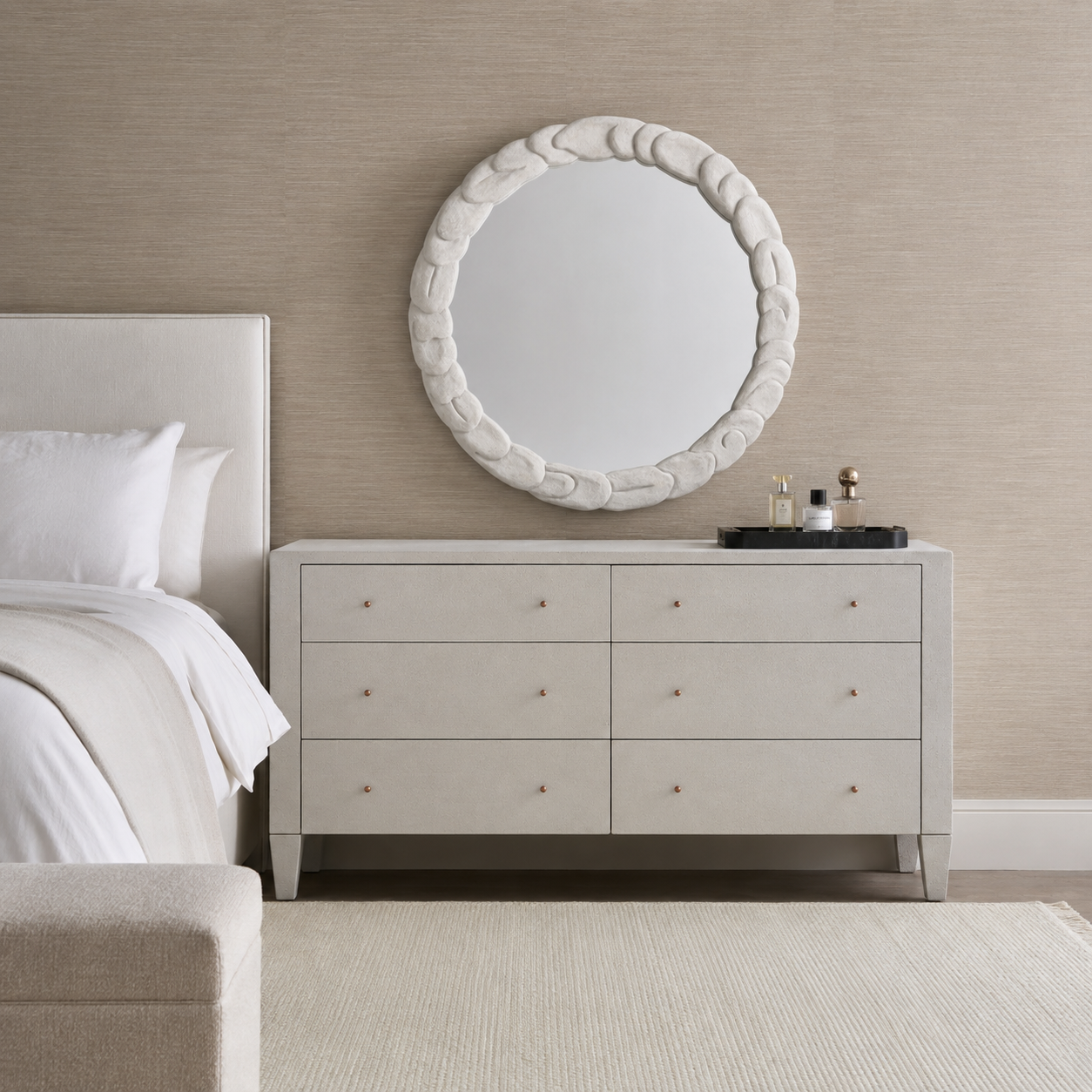 white plaster mirror round