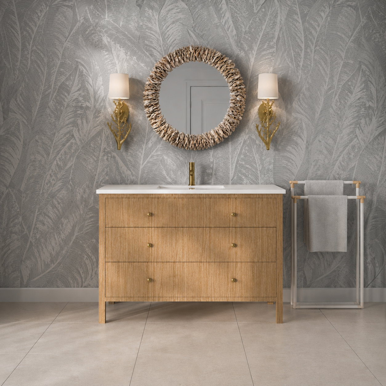 Mina Round Mirror Oyster Shell