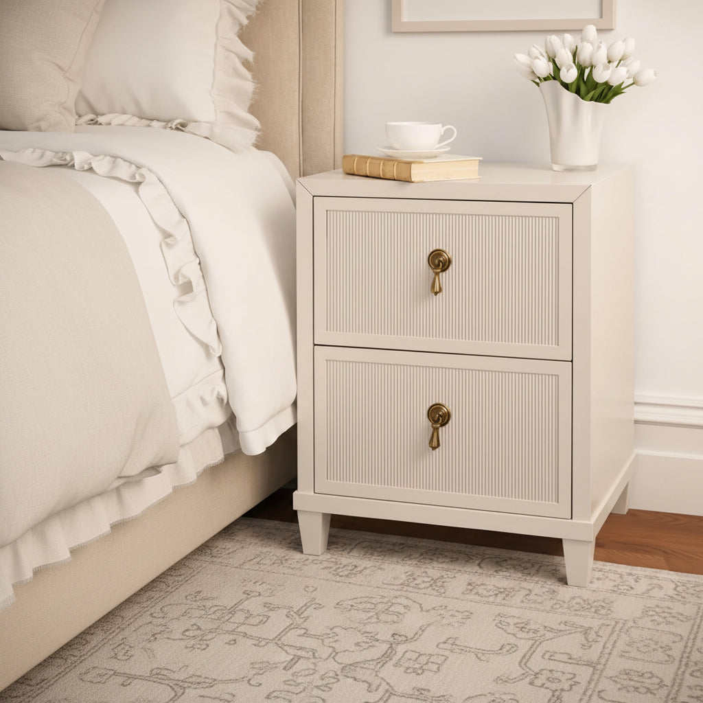 Novalie Two Drawer Side Table Antique White