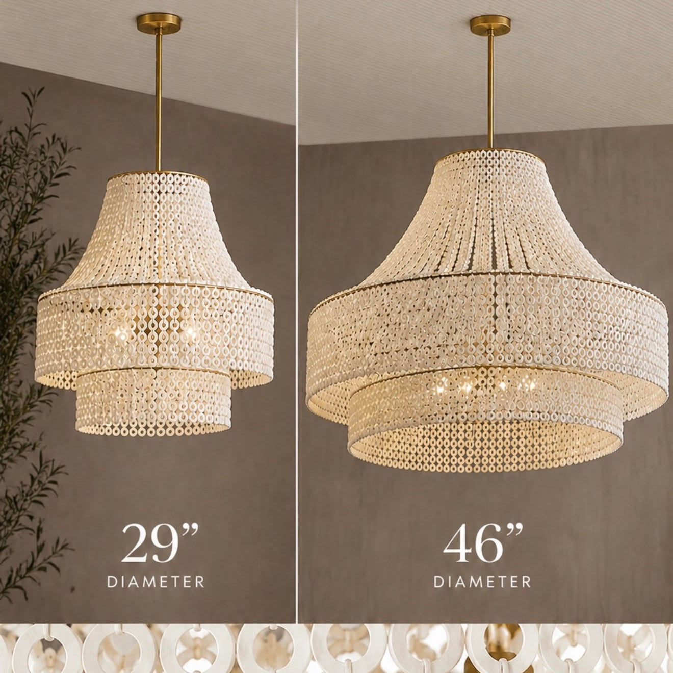 Hannie Chandelier White Wood and Antique Brass