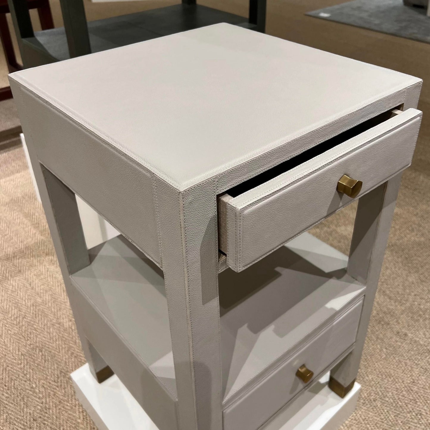 Conner Single Nightstand Light Gray Leather