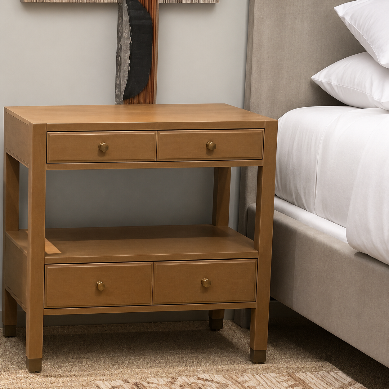 Conner Double Nightstand Dark Tan Leather