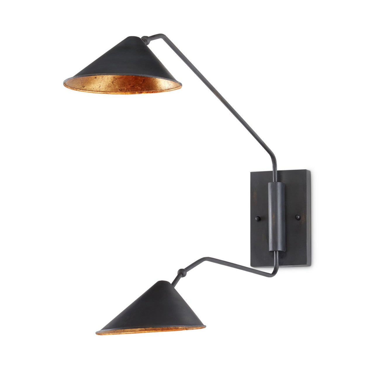 Modern wall-mounted lamp with two adjustable arms on a white background