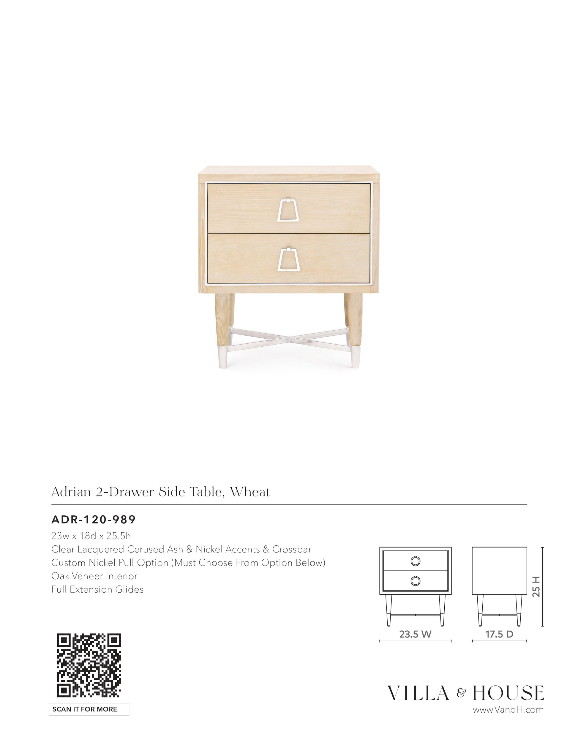 villa and house adrian 2 drawer side table wheat tearsheet