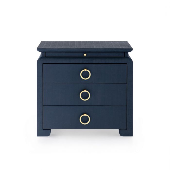 villa and house elina 3 drawer side table navy blue front