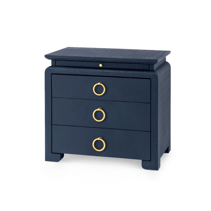 villa and house elina 3 drawer side table navy blue