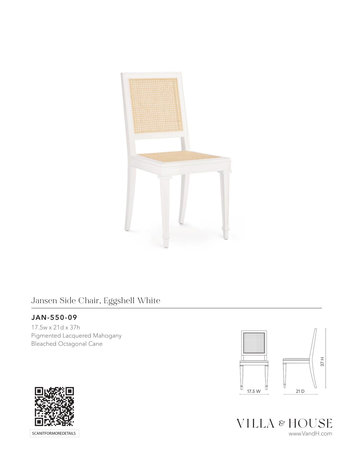 villa and house jansen side chair white tearsheet