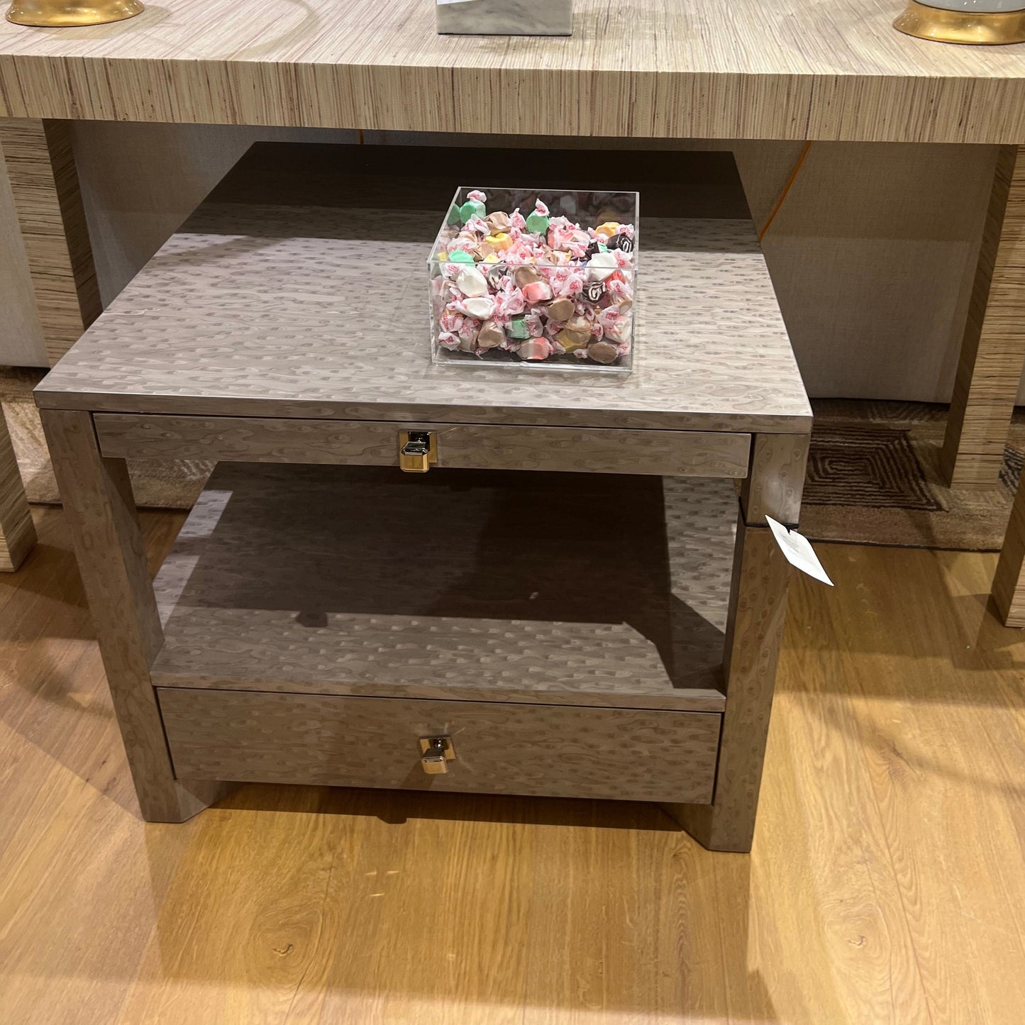 villa and house lugano 1 drawer side table taupe gray front market