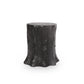 Black tree stump side table on a white background