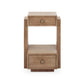Wooden side table with two drawers on a white background