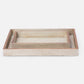 Decorative tray with textured surface and wooden frame on a white background