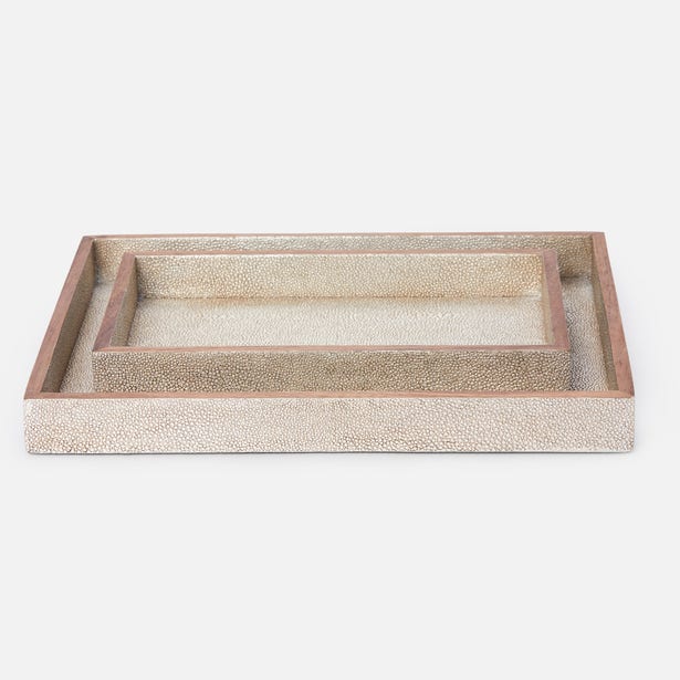 Decorative tray with textured surface and wooden frame on a white background