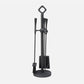 Black fireplace tool set on a white background