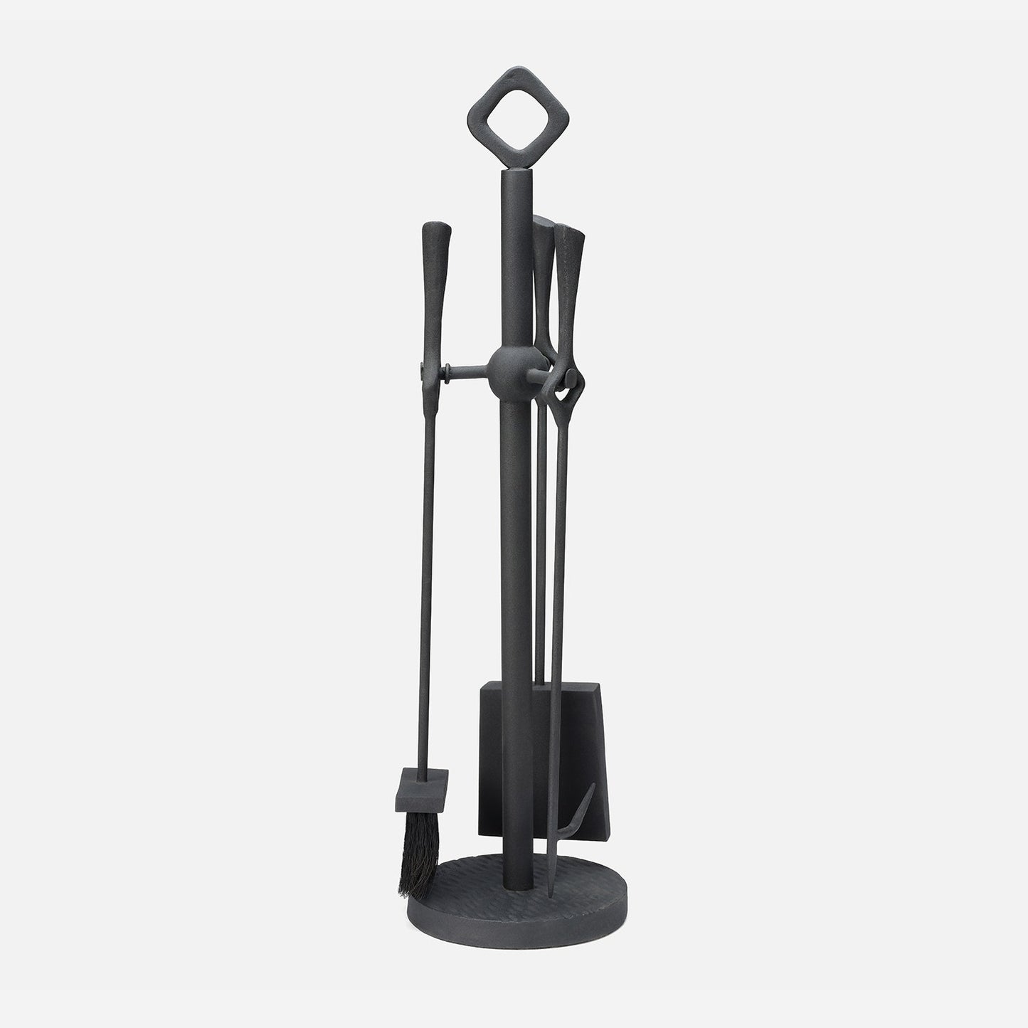 Black fireplace tool set on a white background
