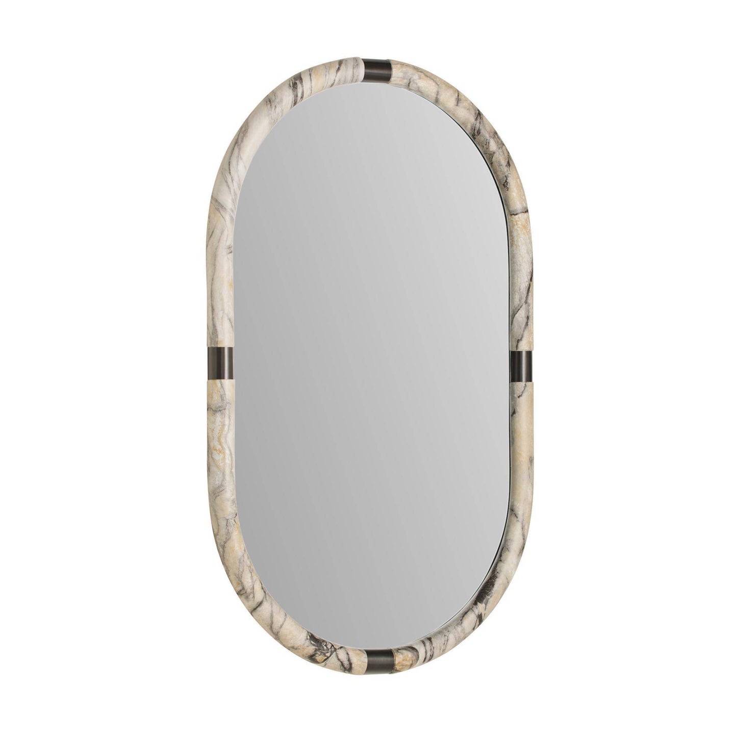 Oval mirror with decorative frame on a white background