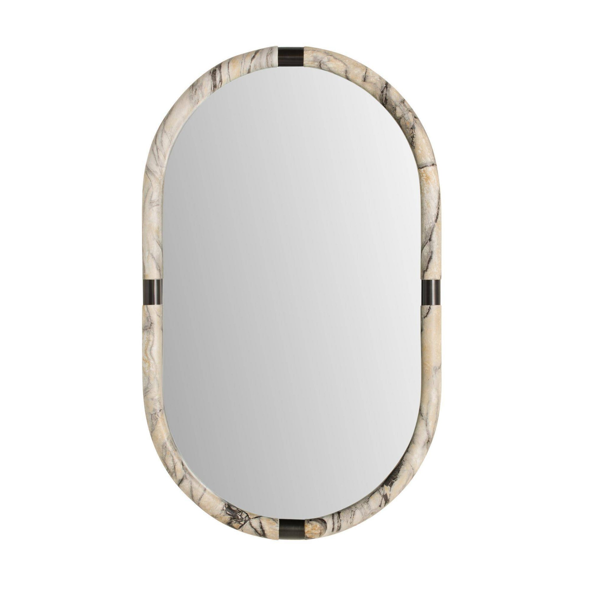 Decorative mirror with a marble-like frame on a white background