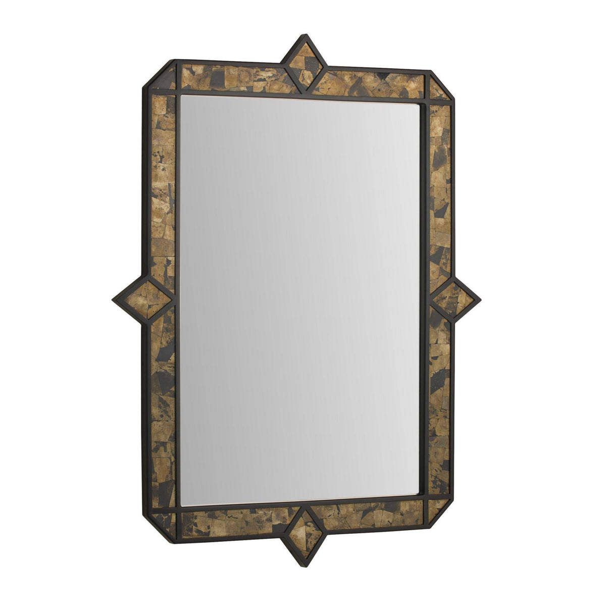 Decorative mirror with a gold and black frame on a white background