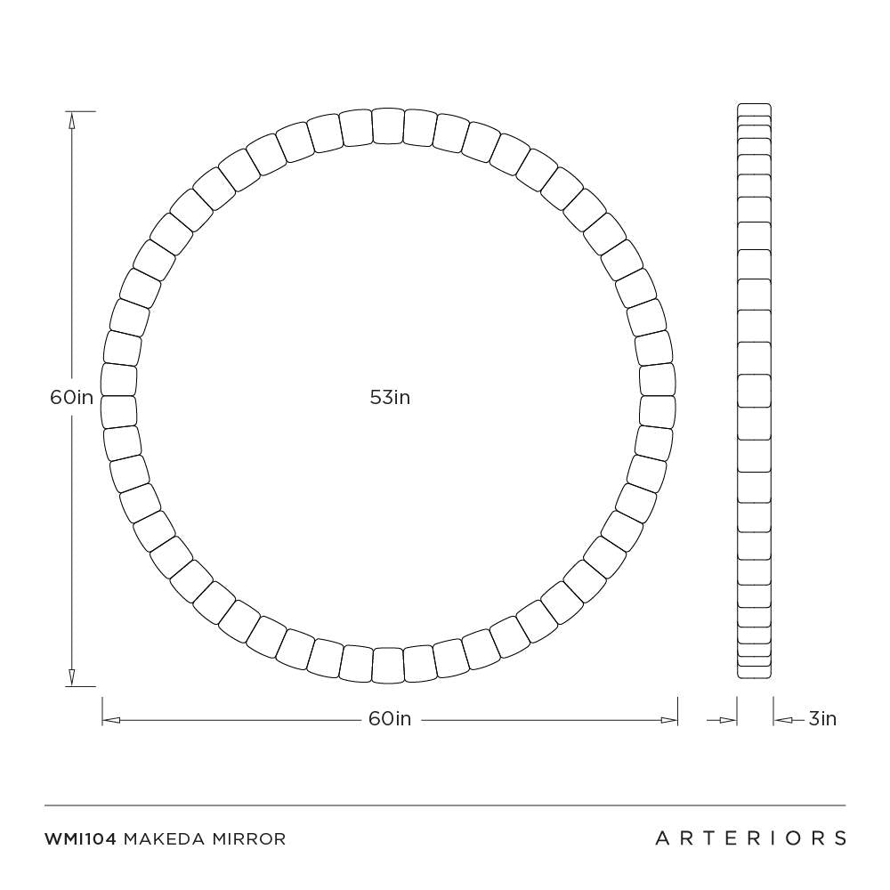 Technical drawing of a circular mirror with dimensions labeled