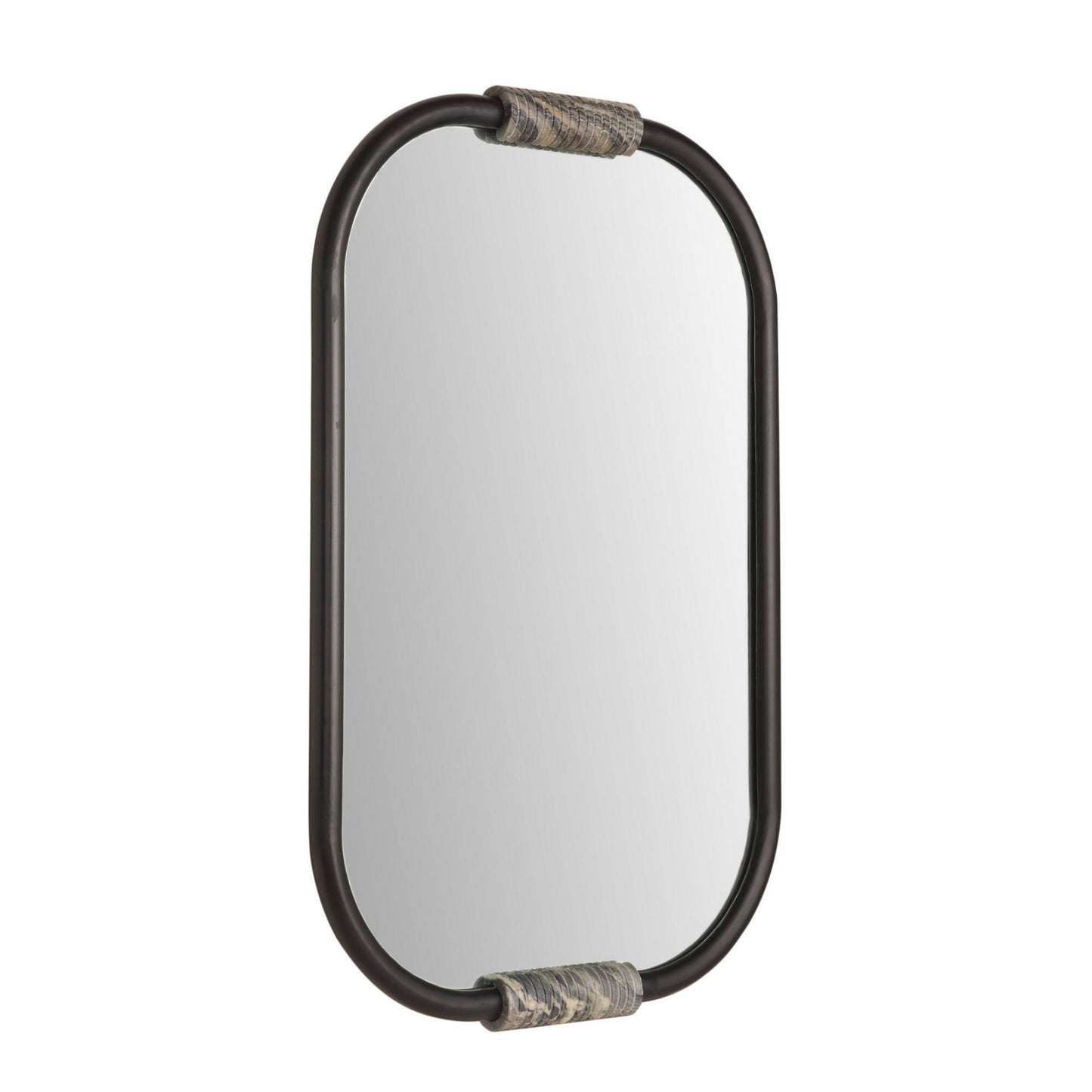 Rectangular mirror with a black frame on a white background