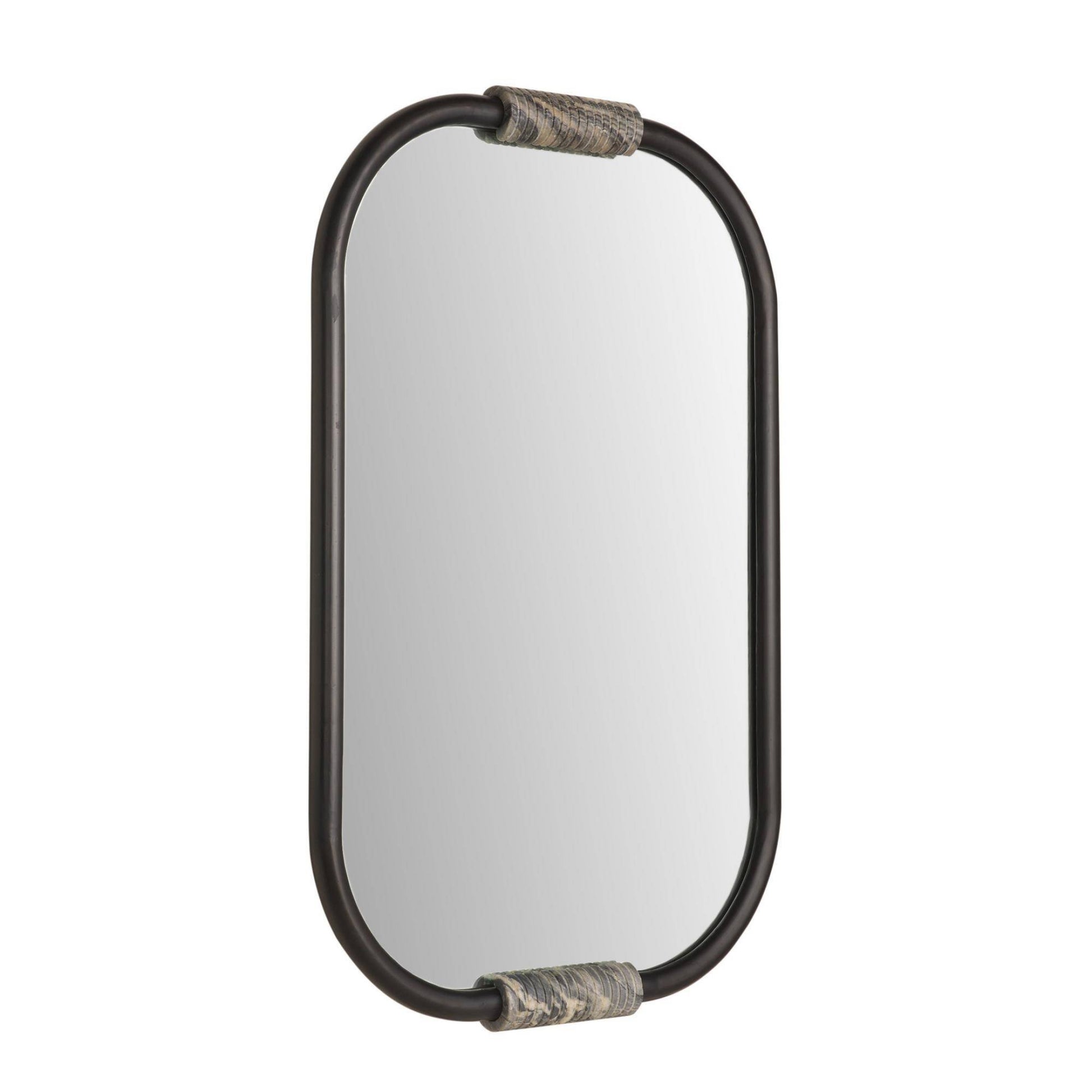 Rectangular mirror with a black frame on a white background