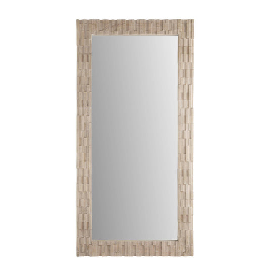 Rectangular mirror with a wooden frame on a white background