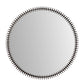 Round mirror with a black border on a white background