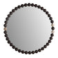 Round mirror with a decorative wooden bead frame on a white background