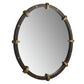 Round mirror with decorative brown and gold frame on a white background