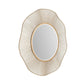 Decorative wall mirror with gold wireframe frame on a white background