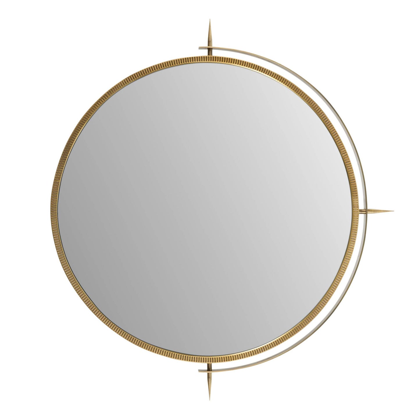 Round mirror with gold frame on a white background