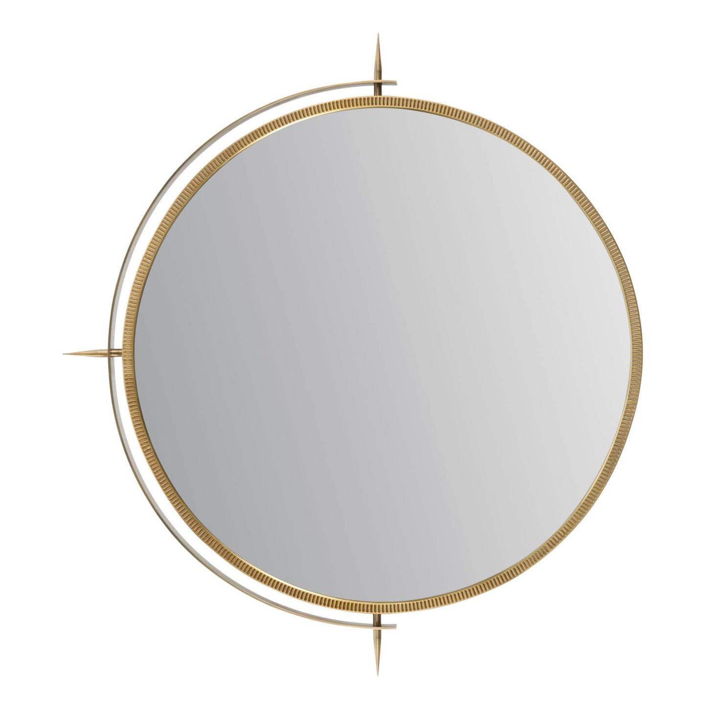 Round mirror with gold frame on a white background