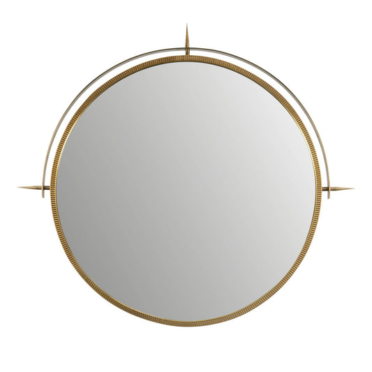 Round mirror with gold frame on a white background
